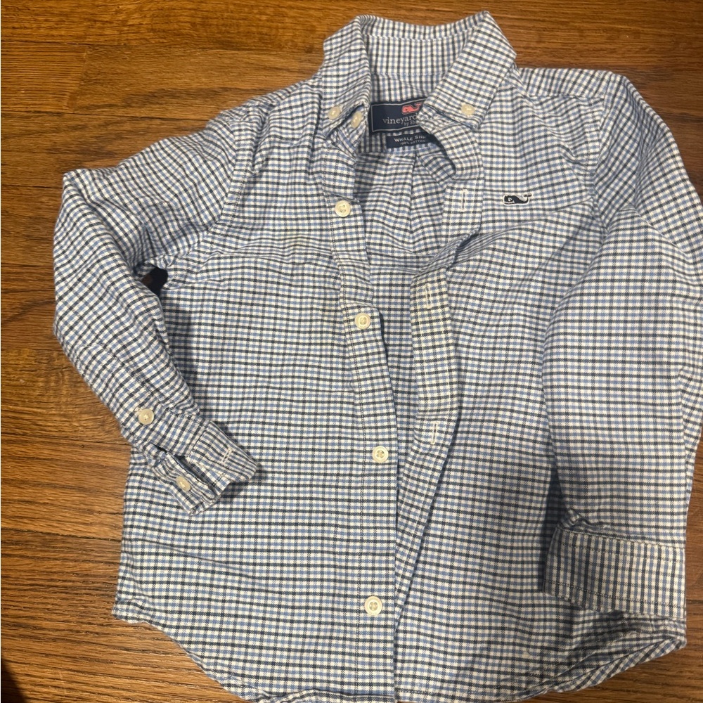 Vineyard Vines Kids Navy and White Plaid Shirt